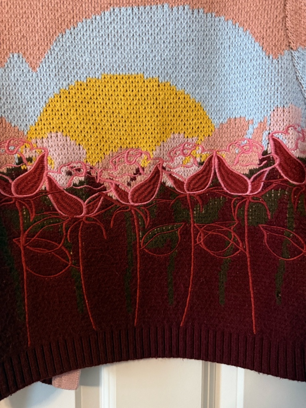 House of Sunny Pink & Burgundy Floral Knit Cardigan - Picture 5 of 5